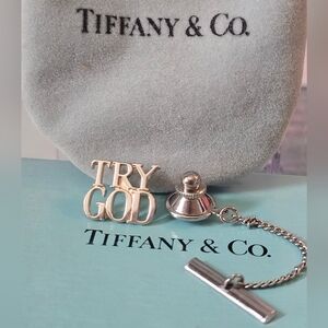 ✝️Tiffany & Co. "Try God" 925 Sterling Silver Vintage Tie Tack / Lapel Pin ⛪️